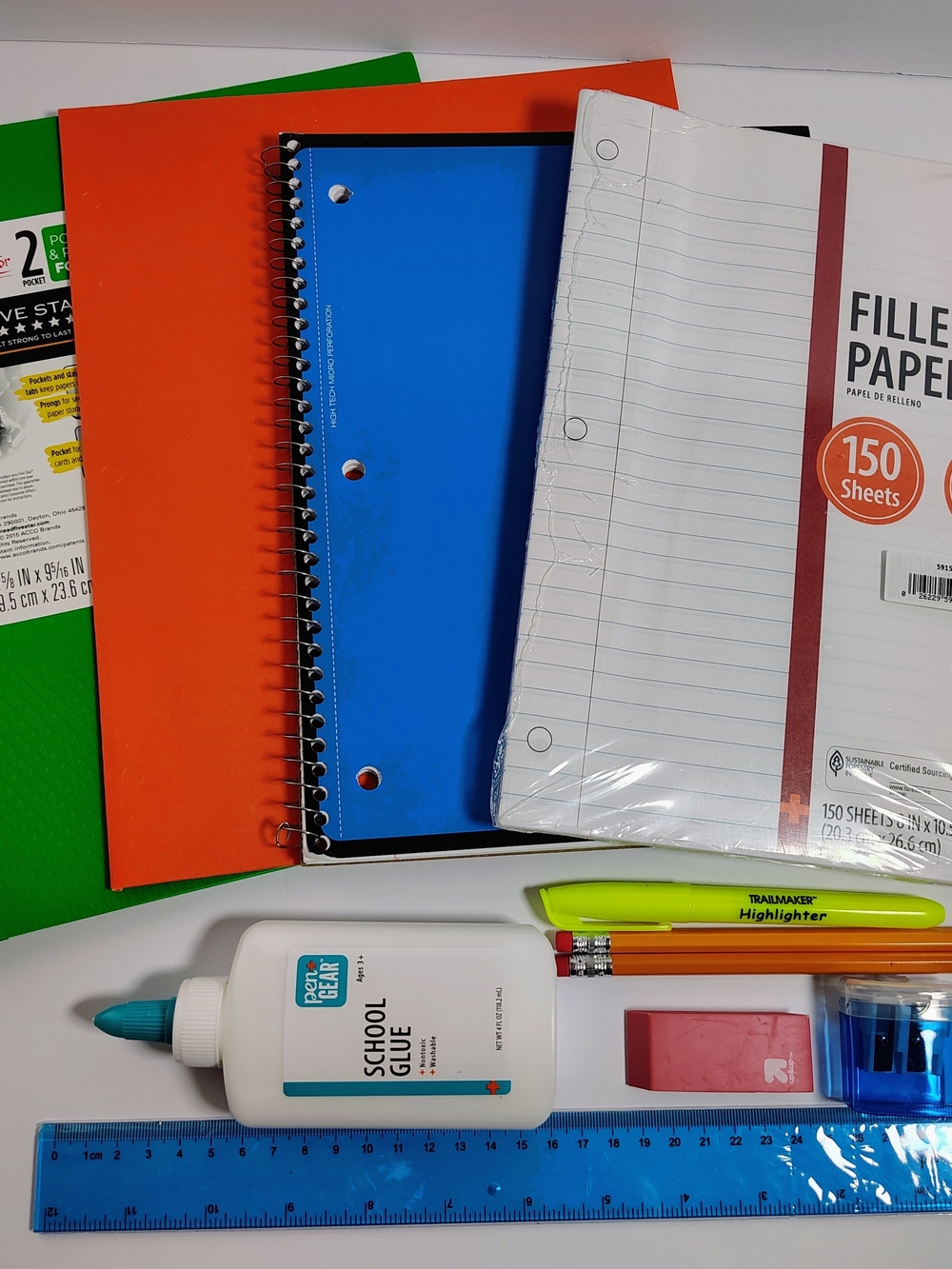Back to School Supply Bundle Folders, Notebook, Filler Paper, Glue & Accessories